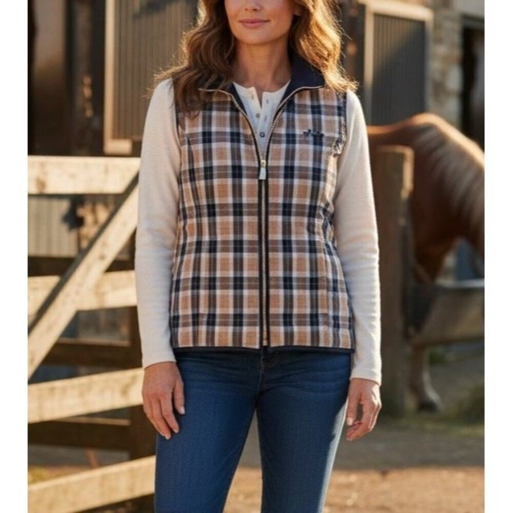 Equine Couture Womens Size Large Beige Plaid Kingsley Horse Equestrian Vest